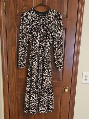 Banana Republic Black and Cream Leopard Midi Dress